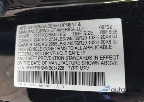 2022 Honda Pilot 2Wd Special Edition z USA, uszkodzony, nr VIN 5FNYF5H24NB034228